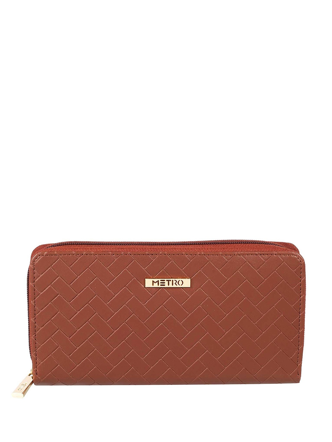 

Metro Women Brown & Gold-Toned Checked Zip Around Wallet