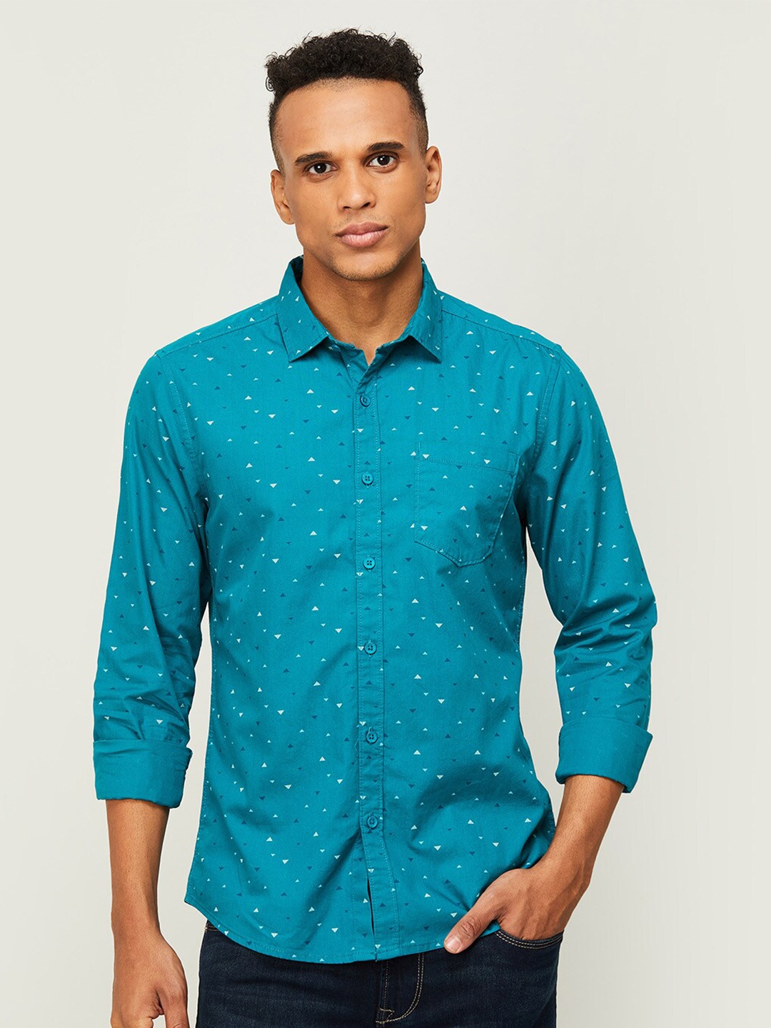 

Fame Forever by Lifestyle Men Teal Printed Cotton Casual Shirt