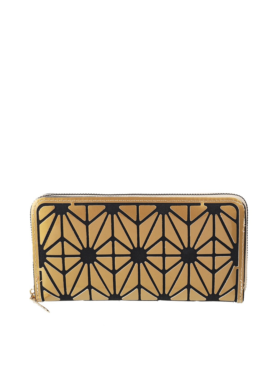 

WALKWAY by Metro Women Yellow & Black Geometric Textured Zip Around Wallet