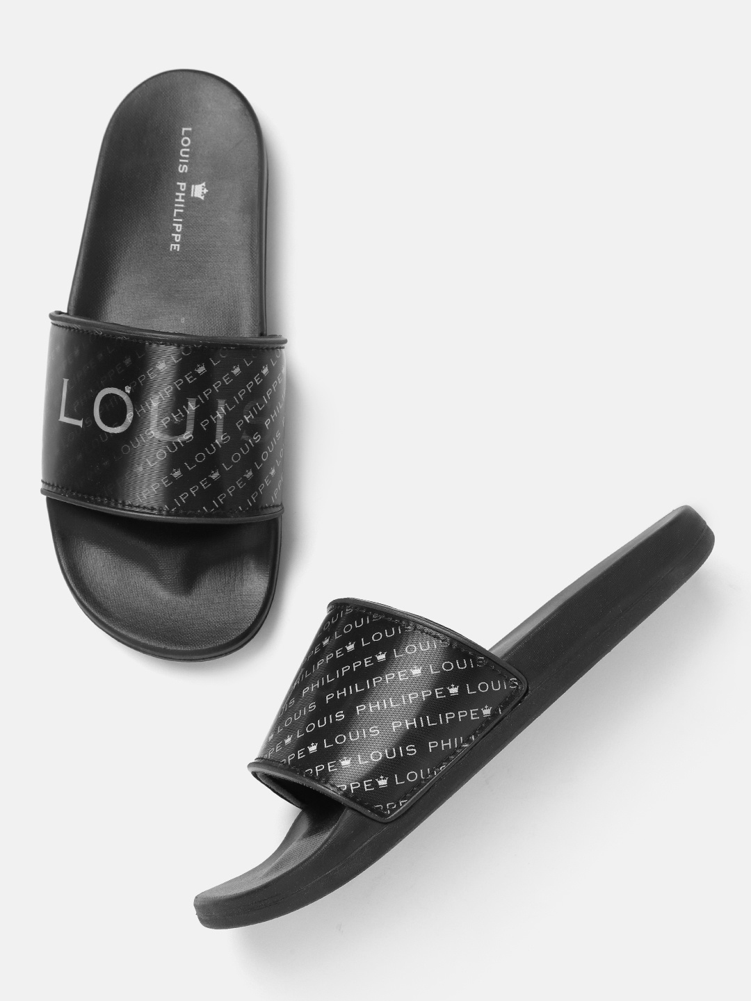 

Louis Philippe Men Black & White Brand Logo Print Sliders