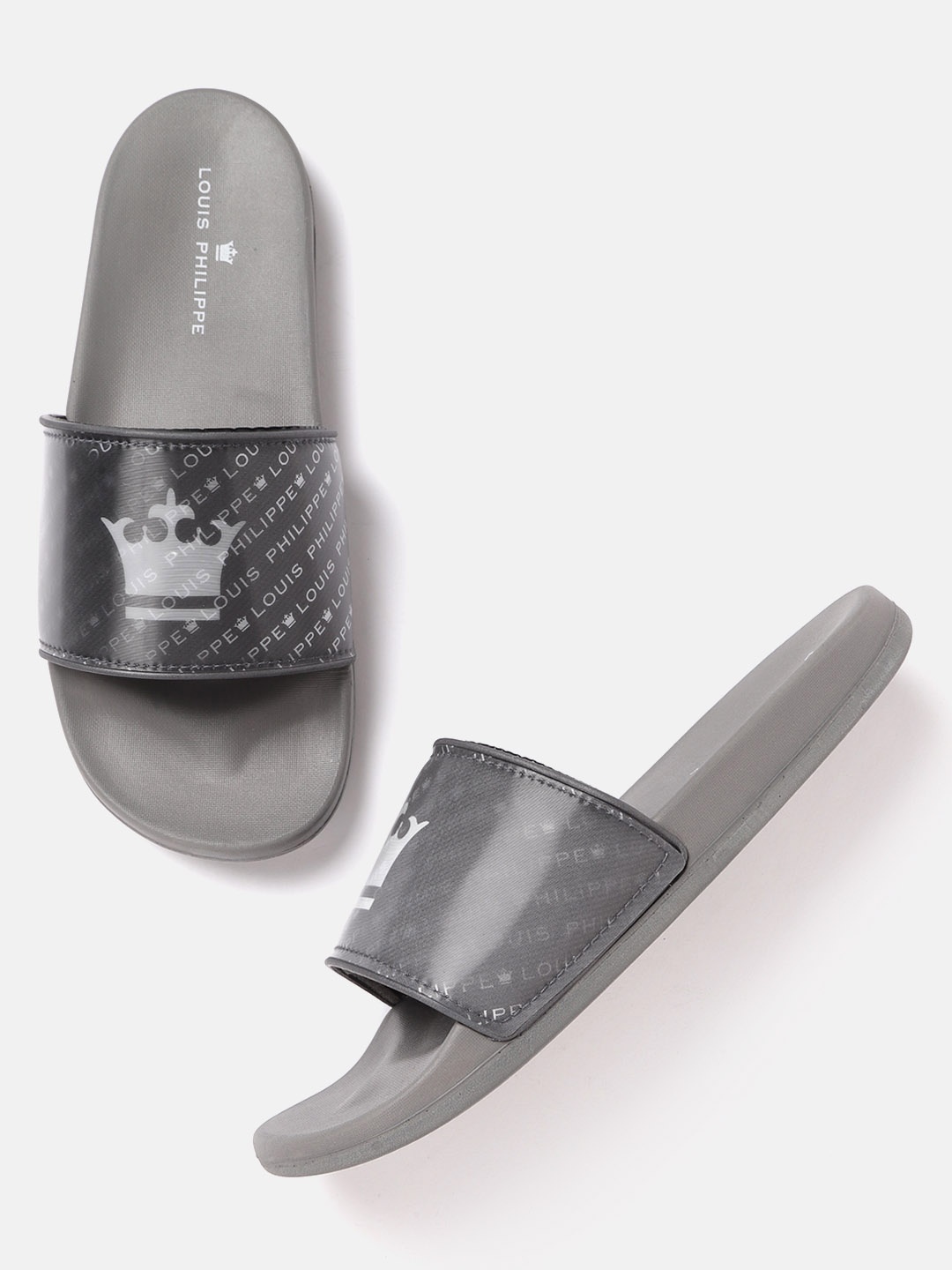 

Louis Philippe Men Grey Brand Logo Print Sliders