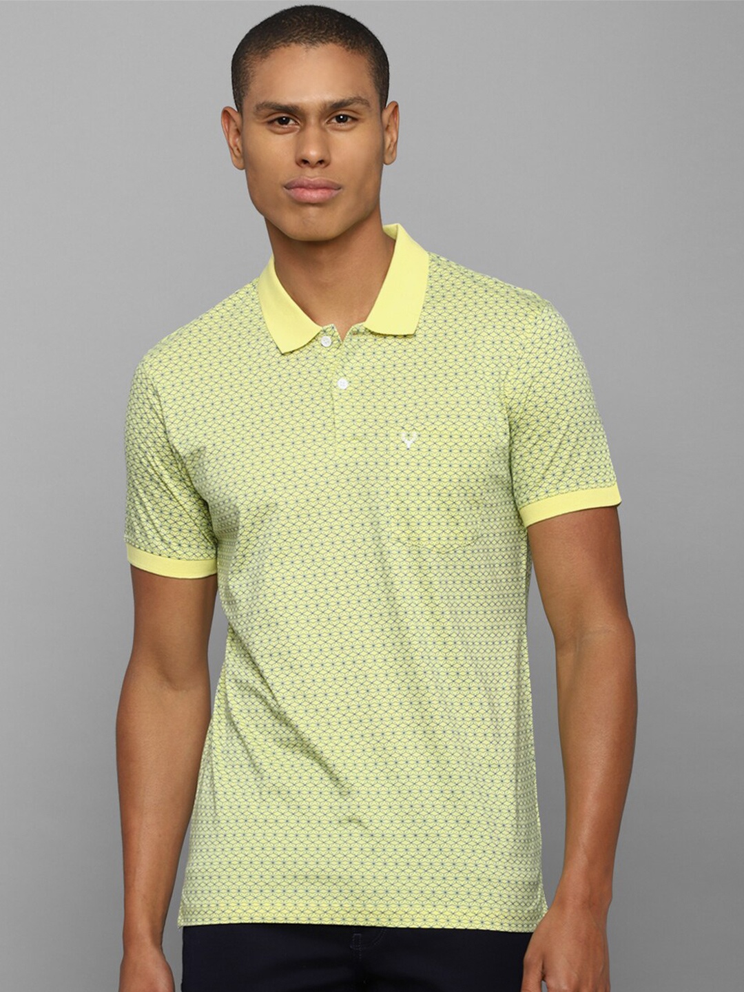 

Allen Solly Men Yellow Printed Polo Collar Pure Cotton T-shirt