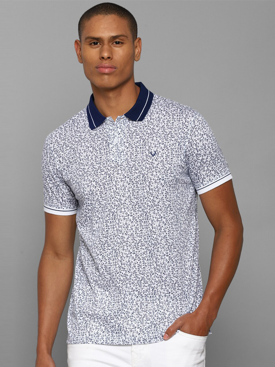 

Allen Solly Men White Printed Polo Collar Pure Cotton T-shirt