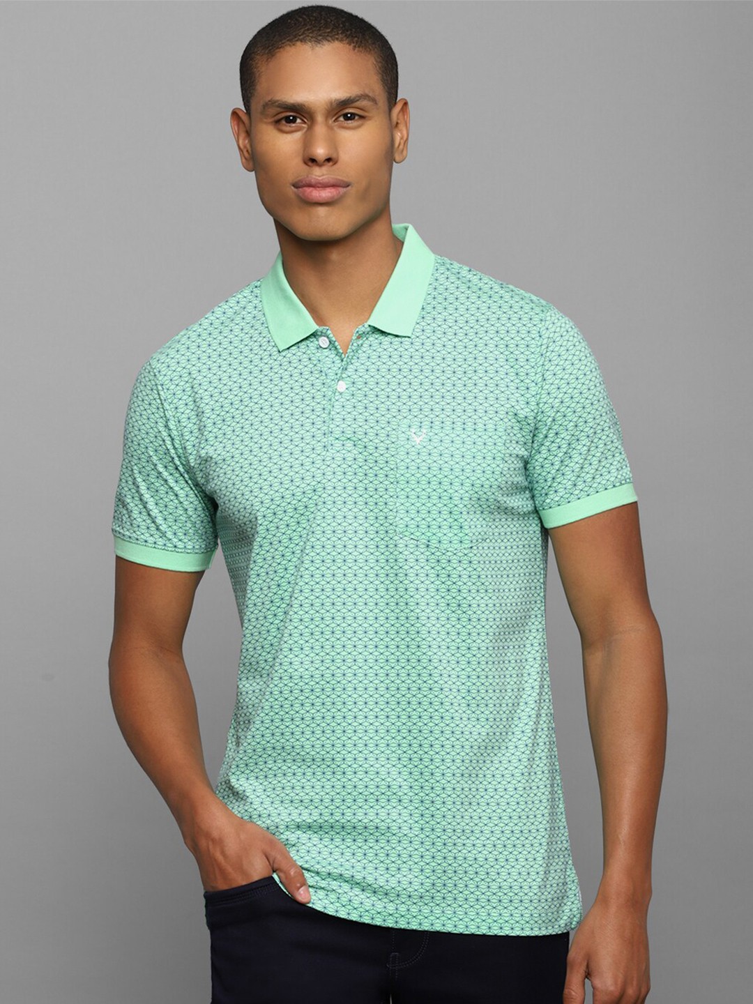 

Allen Solly Men Green & Blue Cotton Printed Polo Collar T-shirt