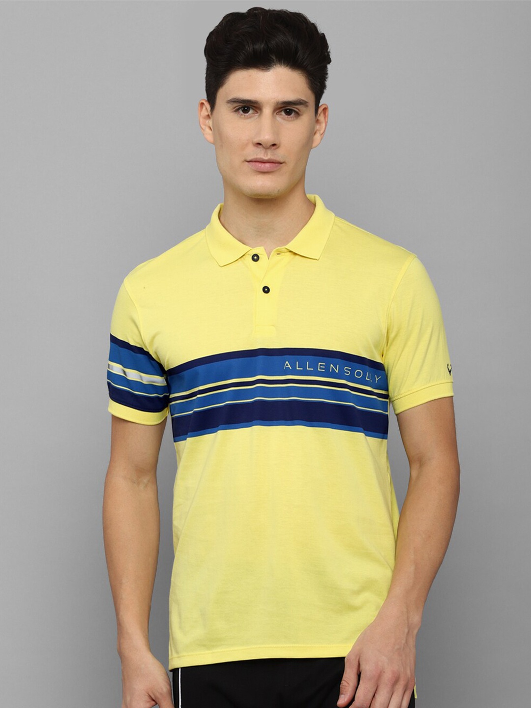 

Allen Solly Tribe Men Yellow & Navy Blue Polo Collar T-shirt