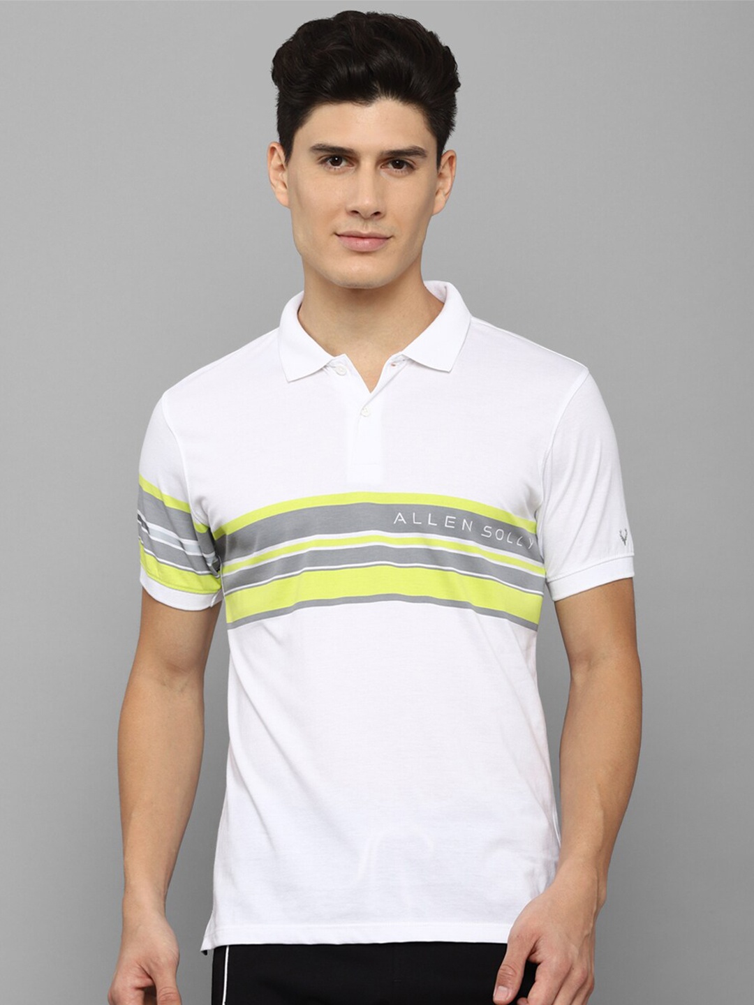 

Allen Solly Tribe Men White Striped Polo Collar T-shirt