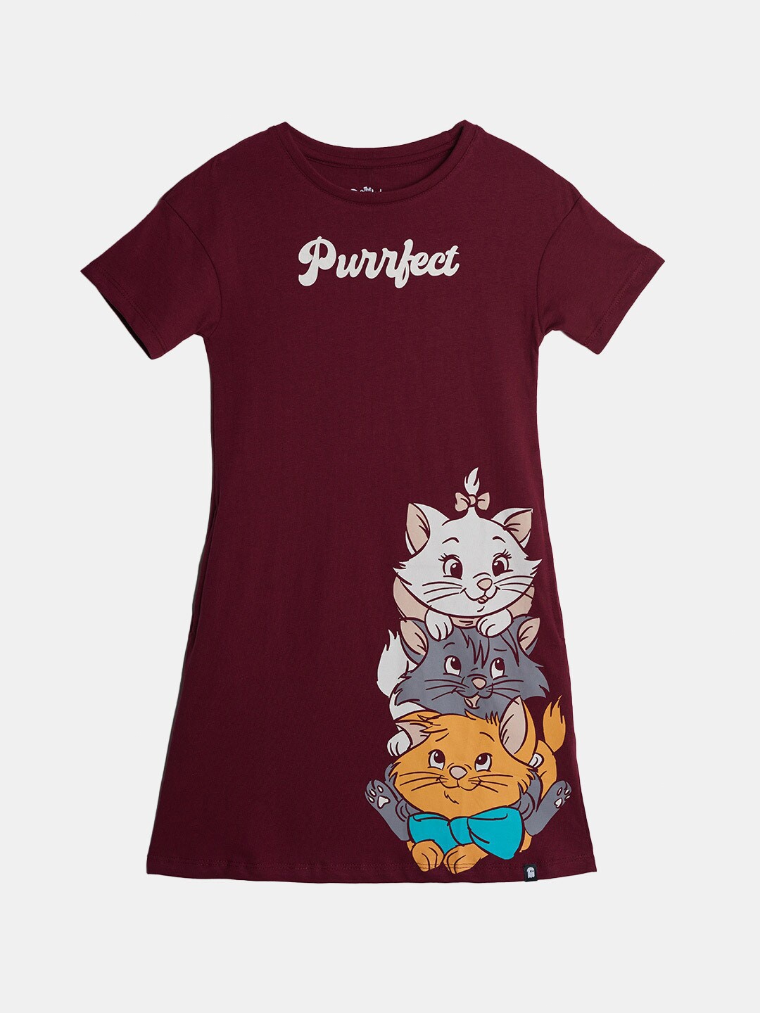 

The Souled Store Girls Maroon Printed Pure Cotton Nightdress