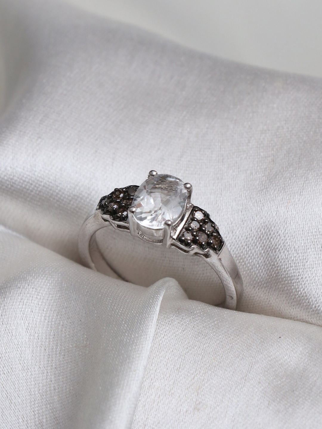 

HIFLYER JEWELS Rhodium Plated White Stones Studded Ring
