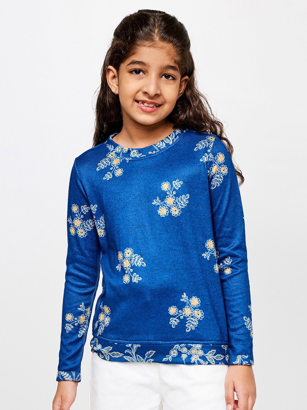 

Global Desi Blue Floral Print Top