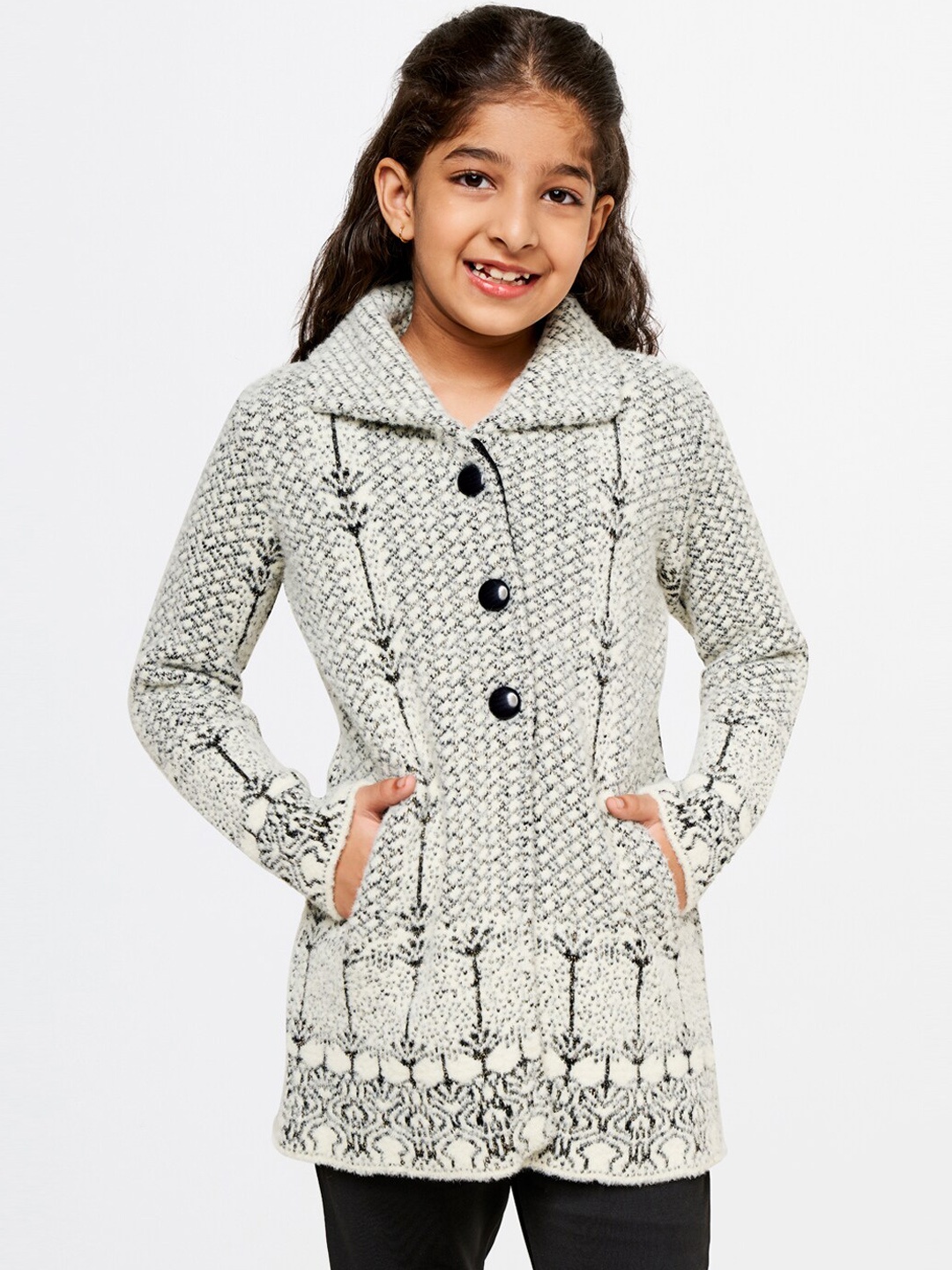 

Global Desi Girls Grey Checked Acrylic Longline Tailored Jacket