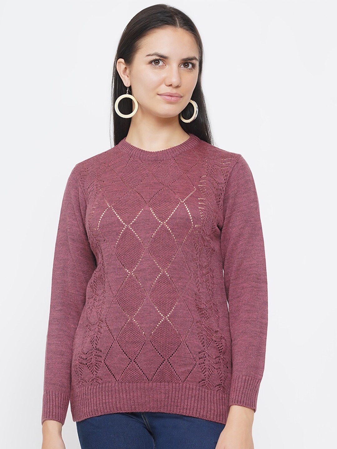 

FABNEST Women Purple Cable Knit Pullover