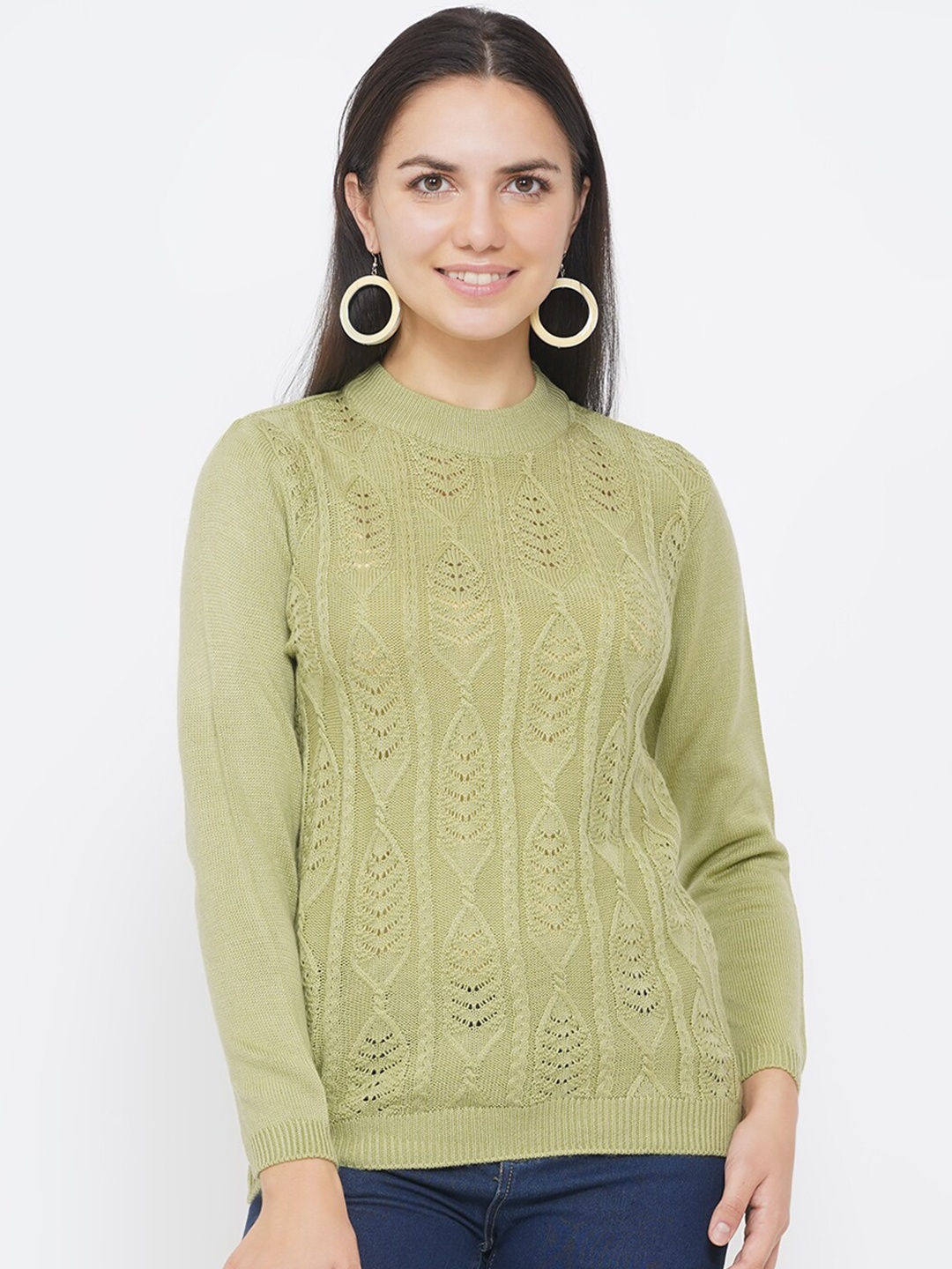 

FABNEST Women Sea Green Cable Knit Pullover