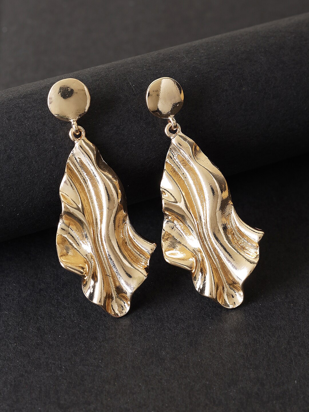 

Kazo Gold Toned Contemporary Textured Drop Earrings