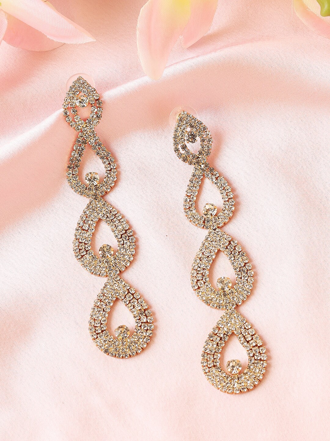 

Kazo Gold-Toned & White Contemporary Drop Earrings