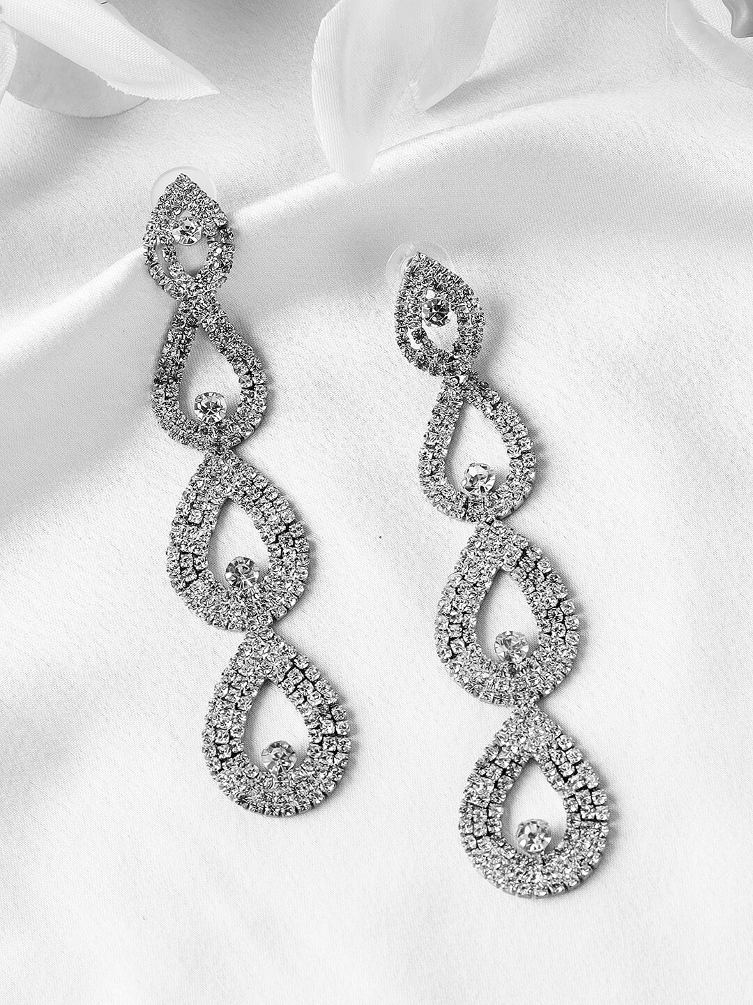 

Kazo Women Silver-Toned & White Contemporary Drop Earrings