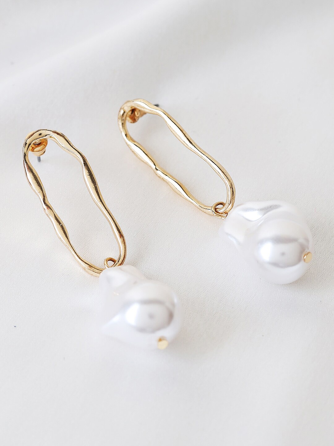 

Kazo Gold-Toned & White Contemporary Drop Earrings