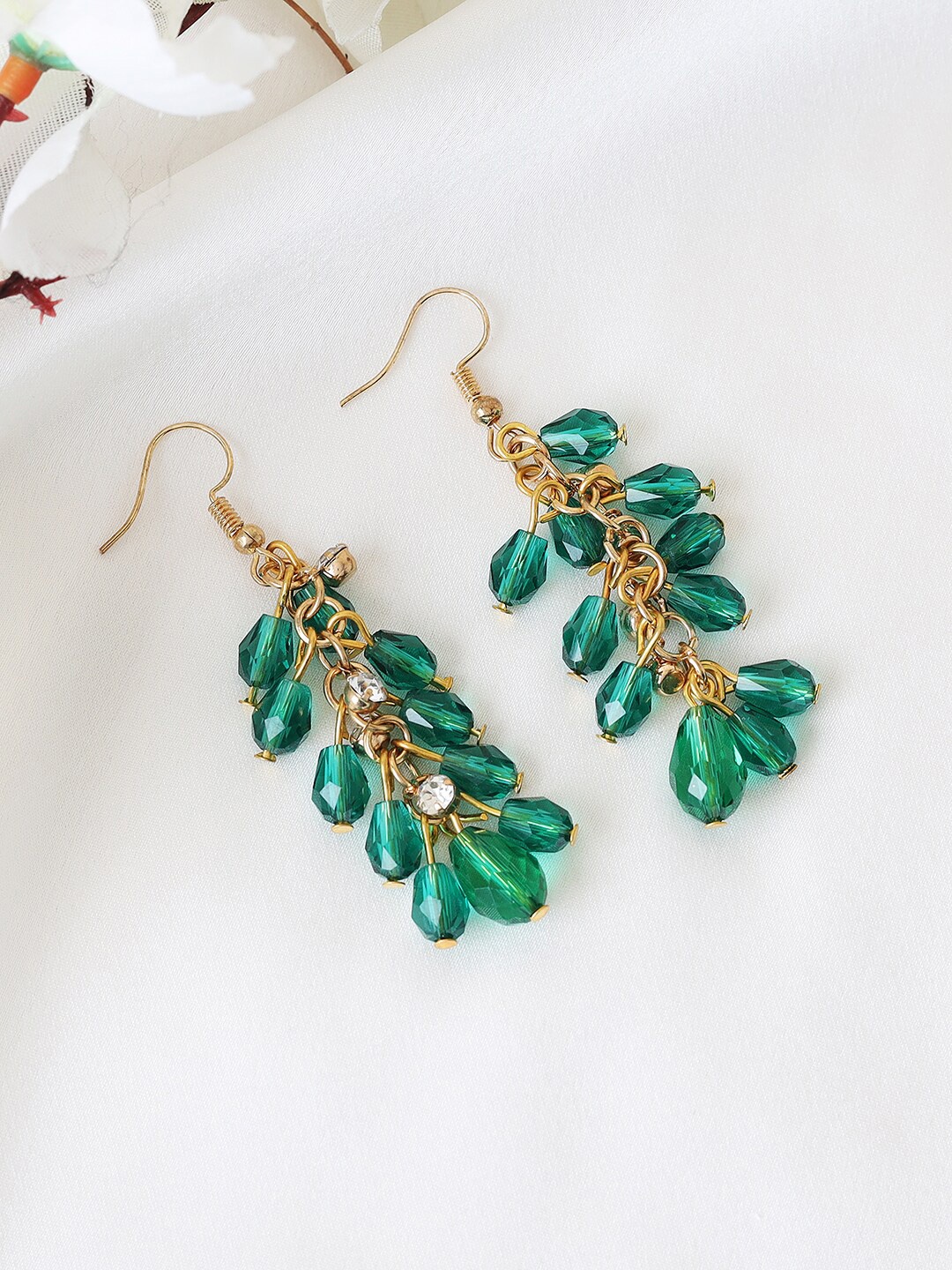 

Kazo Green & Gold-Toned Contemporary Drop Earrings