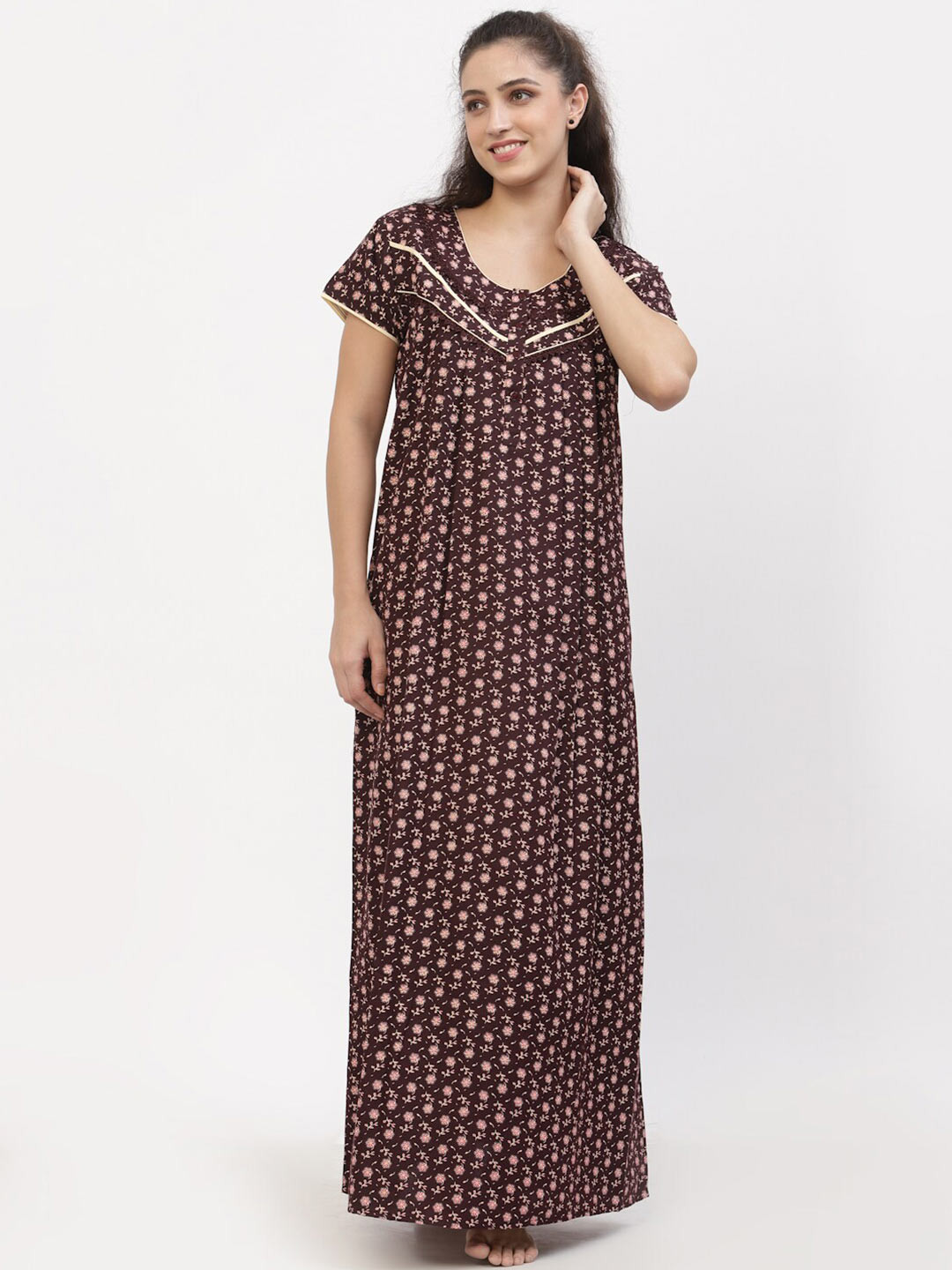 

Sweet Dreams Women Maroon Printed Maxi Nightdress AKN-2474