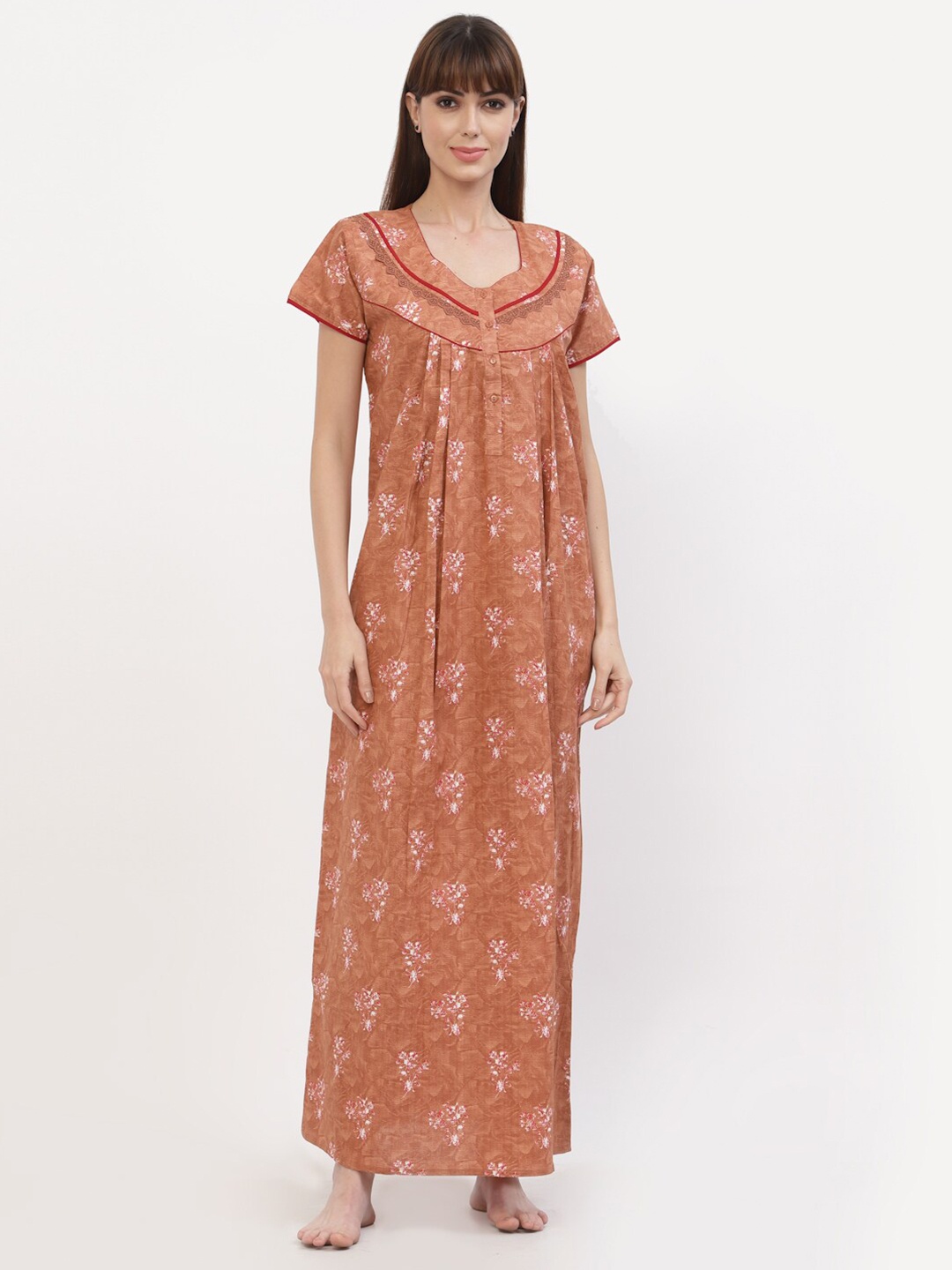 

Sweet Dreams Rust Printed Maxi Pure Cotton Nightdress