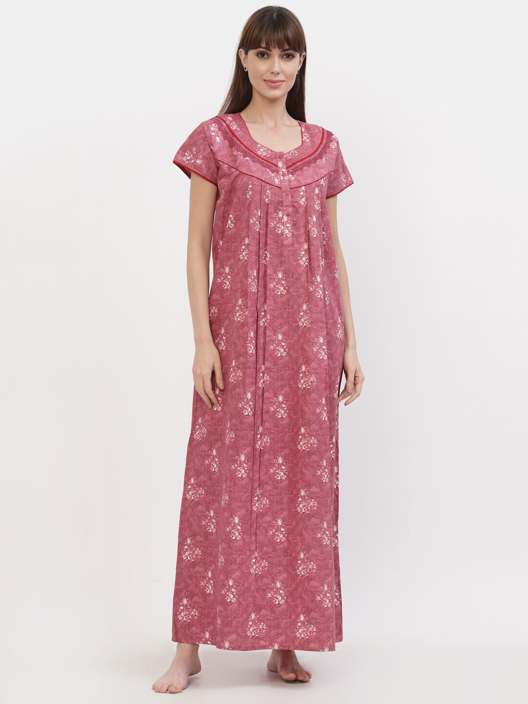 

Sweet Dreams Women Pink Printed Maxi Nightdress