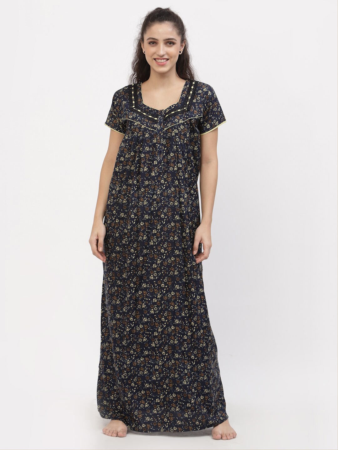 

Sweet Dreams Women Navy Blue Printed Maxi Nightdress