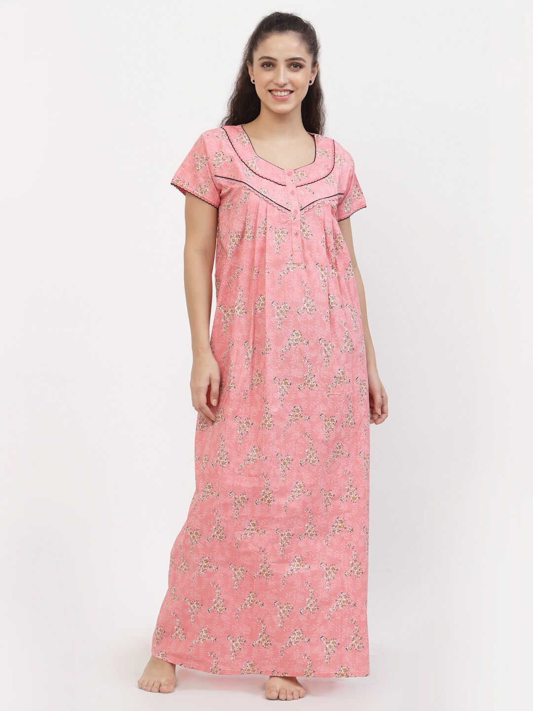

Sweet Dreams Women Pink Floral Printed Pure Cotton Maxi Nightdress