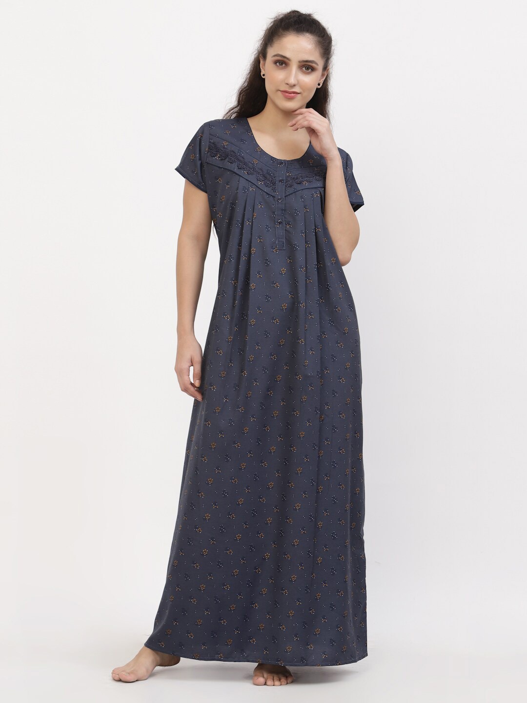 

Sweet Dreams Women Blue Printed Maxi Nightdress