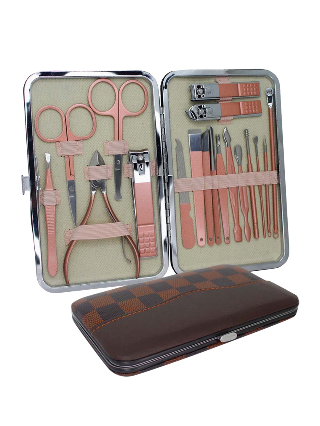 

LICK Set of 18-in-1 Manicure Pedicure Kit - Brown & 1 Beauty Blender - Blue, Rose