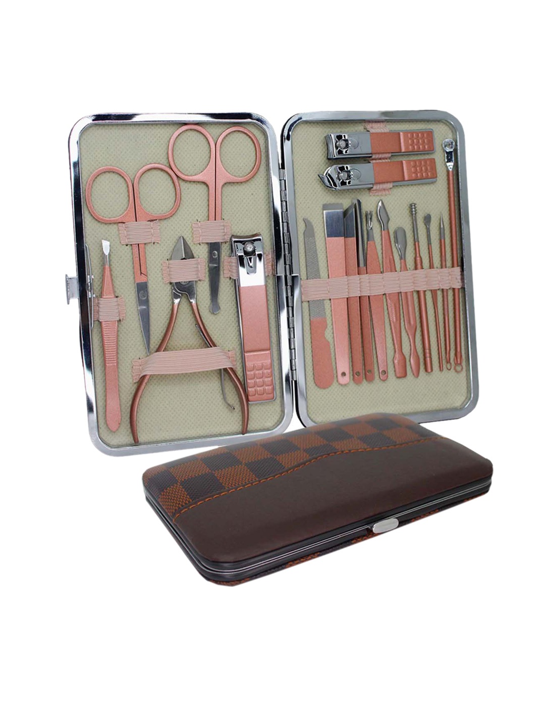 

LICK Set of 18-in-1 Manicure Pedicure Kit - Brown & 1 Beauty Blender - Peach, Rose