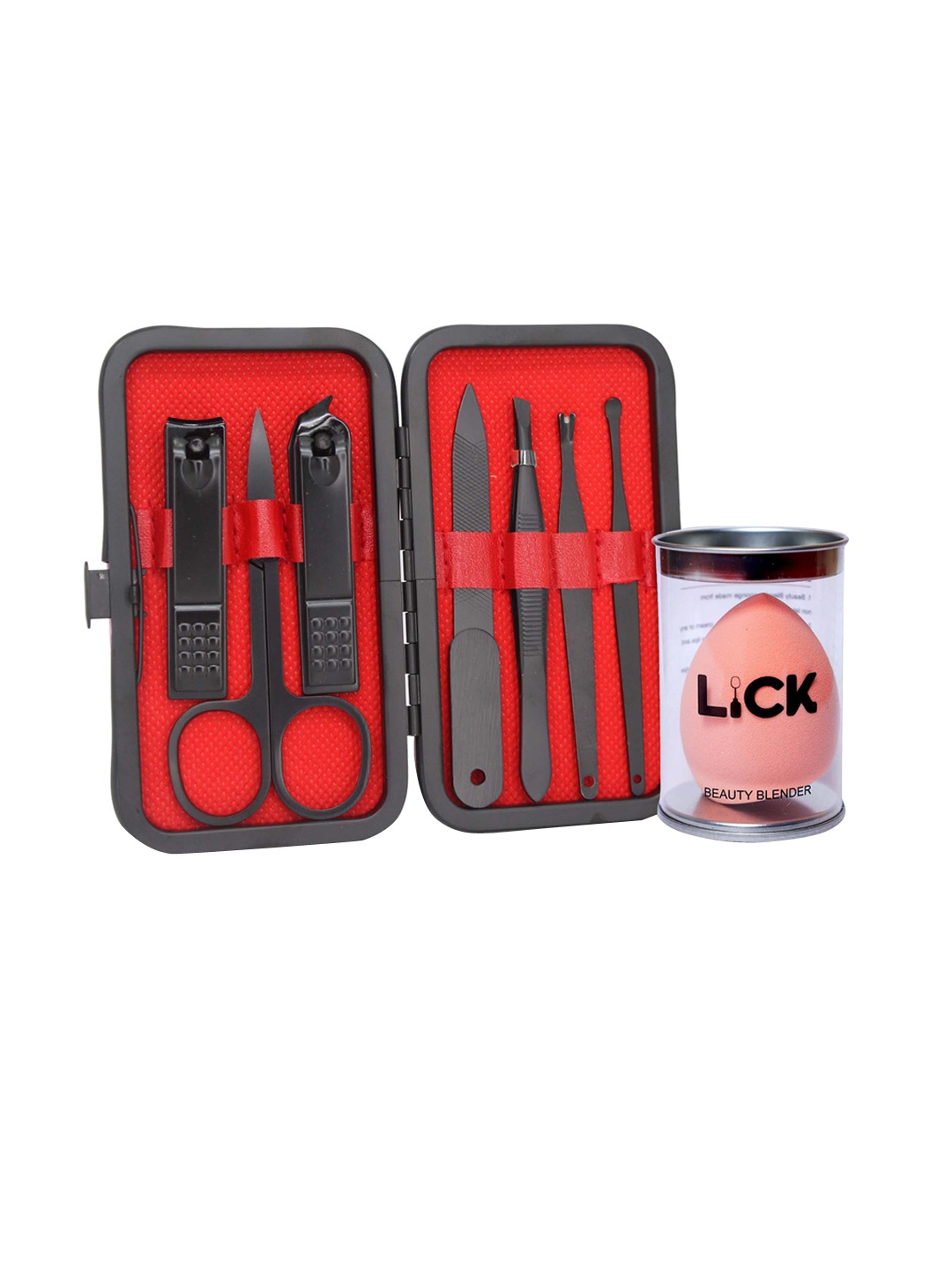 

LICK Set of 7-in-1 Manicure Pedicure Kit - Black & 1 Beauty Blender - Peach