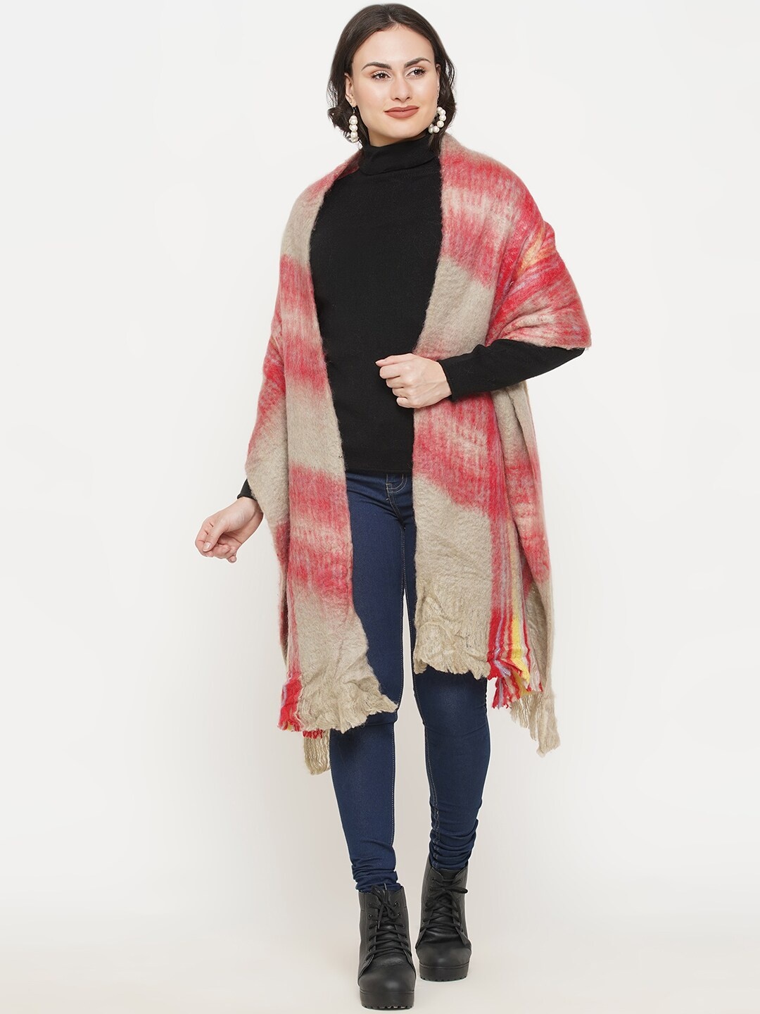 

FABNEST Women Beige & Red Printed Scarf