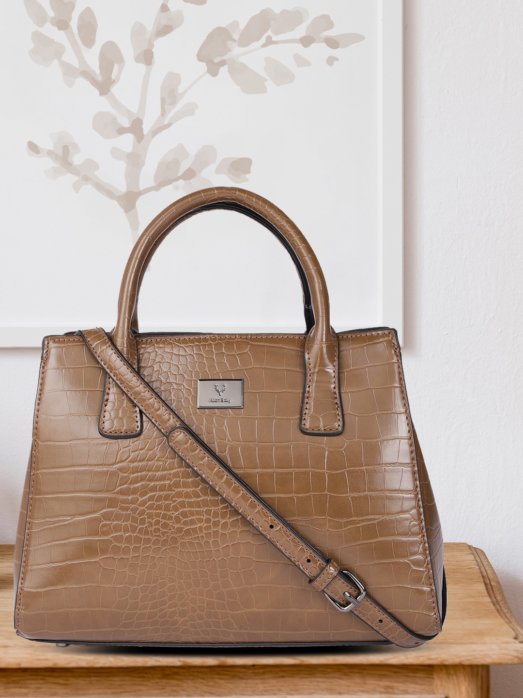 

Allen Solly Brown Croc Textured Handheld Bag