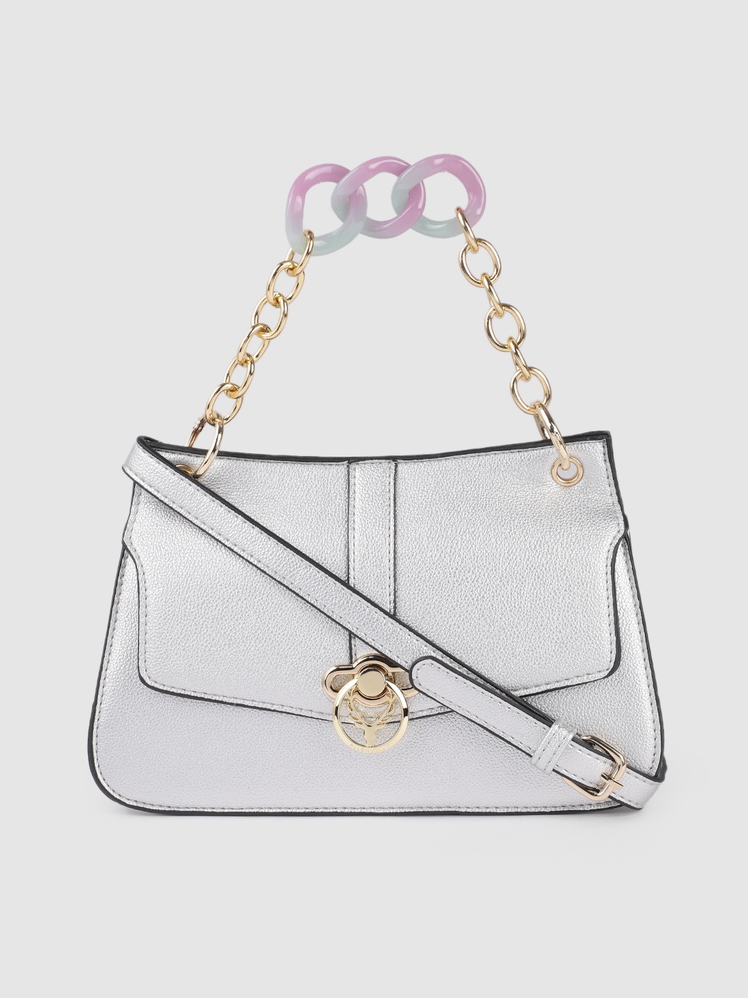 

Allen Solly Silver-Toned Textured Structured Satchel