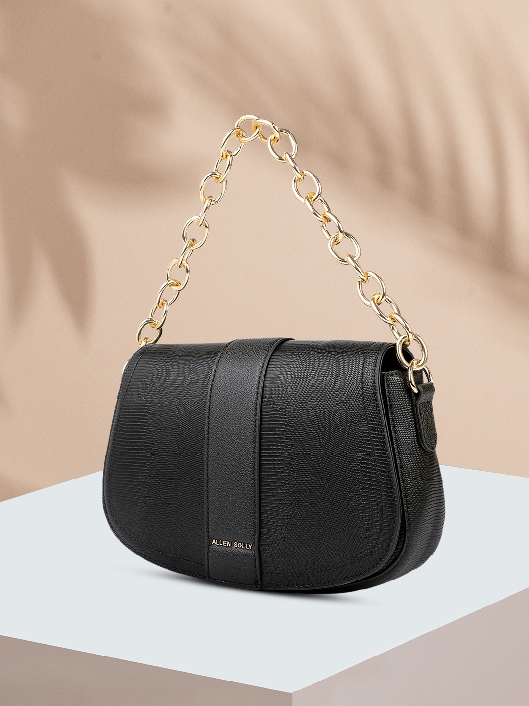 

Allen Solly Black Textured Structured Handheld Bag