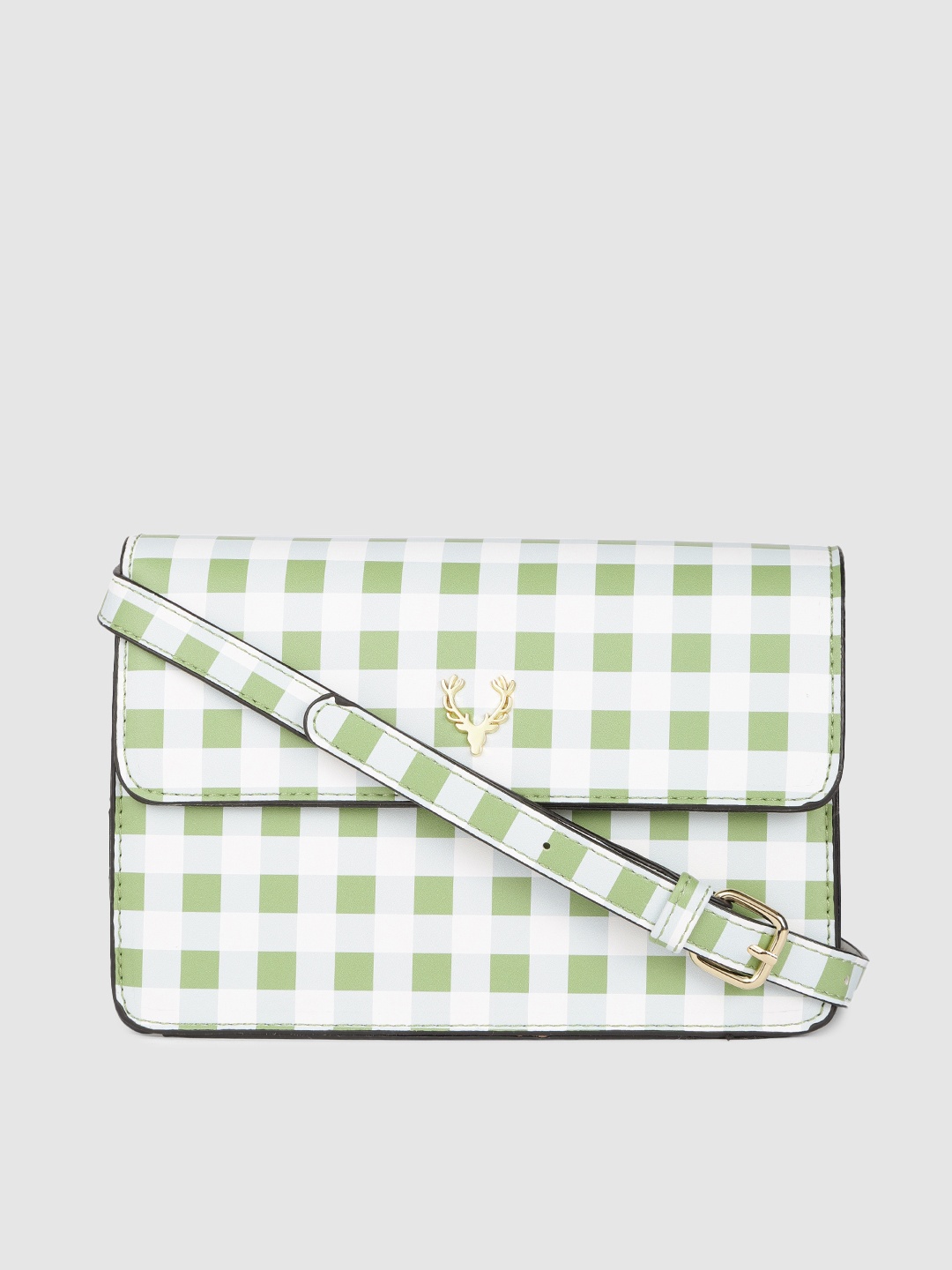 

Allen Solly Green & White Checked Sling Bag