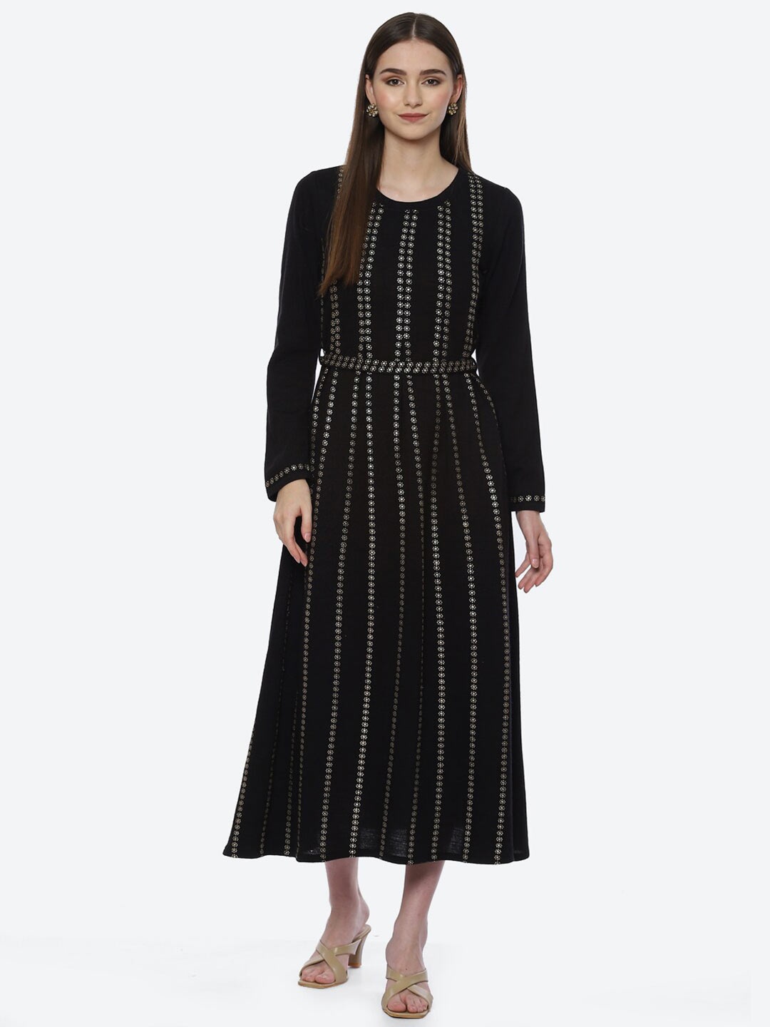 

Rangriti Women Black Embellished Cotton Midi Dress