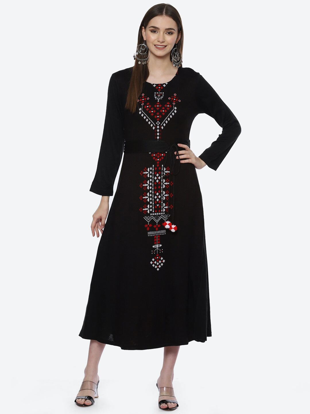 

Rangriti Black Ethnic Motifs Ethnic A-Line Midi Dress