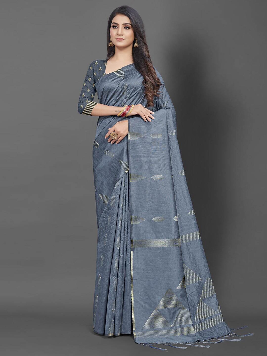

Mitera Grey & Beige Woven Design Silk Cotton Saree