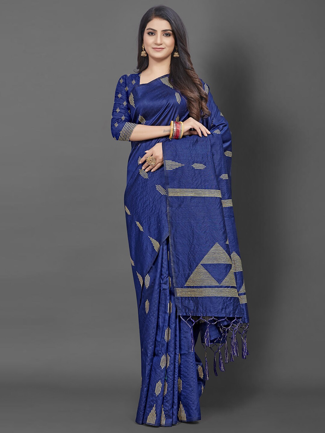

Mitera Navy Blue & Black Silk Cotton Saree