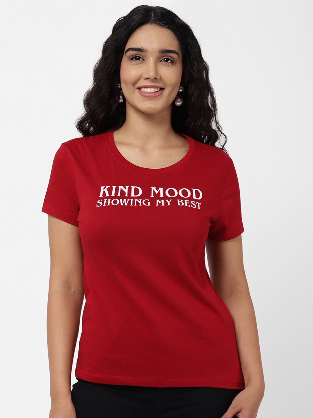 

R&B Women Red & White Typography T-shirt