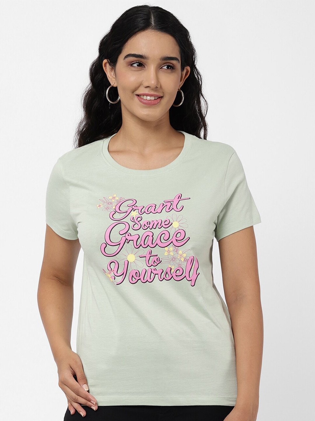 

R&B Women Green Typography Printed T-shirt