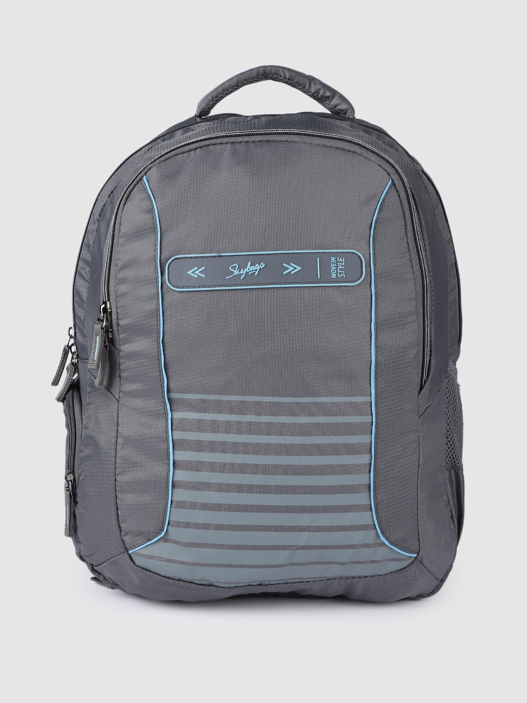 

Skybags Unisex Grey Striped Backpack with Rain Cover