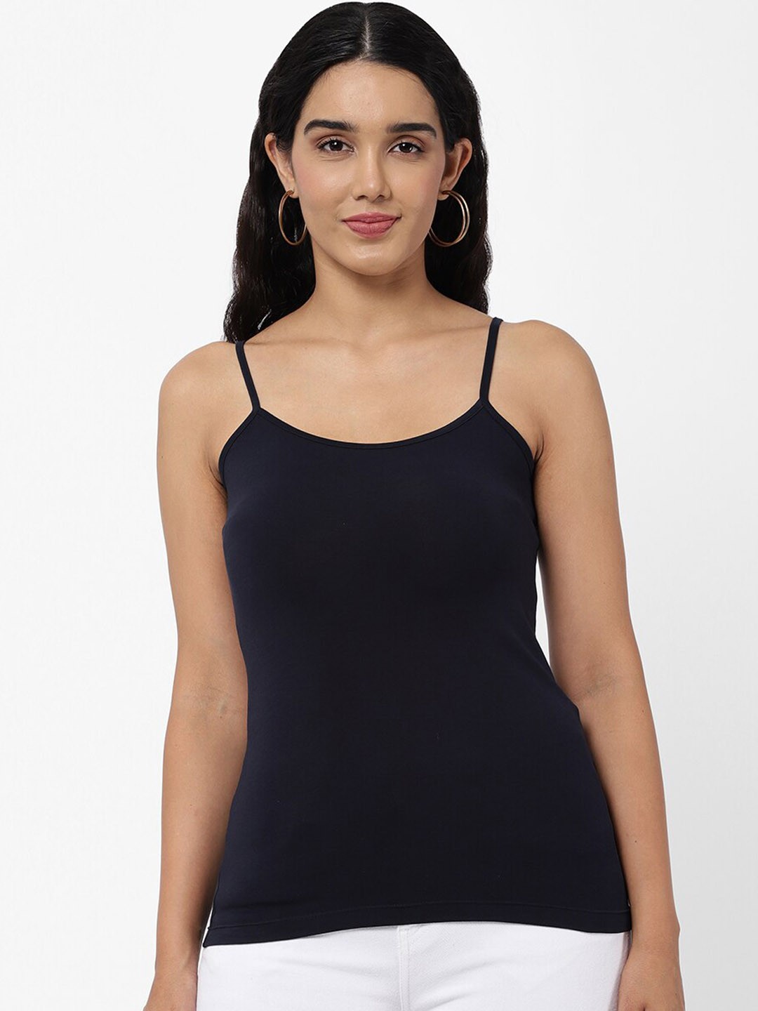 

R&B Women Navy Blue Solid Non-Padded Cotton Camisoles
