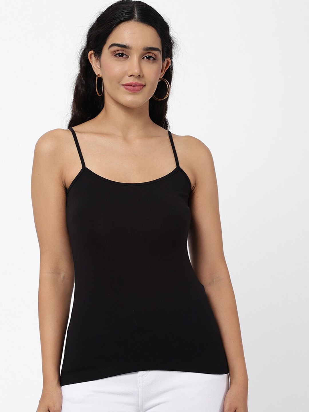 

R&B Women Black Solid Non-Padded Cotton Camisoles
