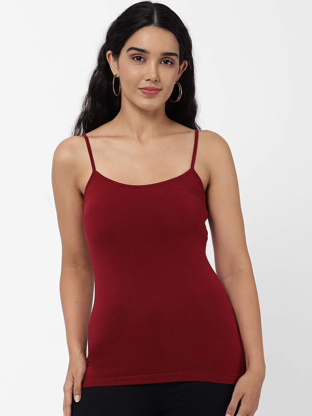 

R&B Women Burgundy Solid Non-Padded Cotton Camisoles