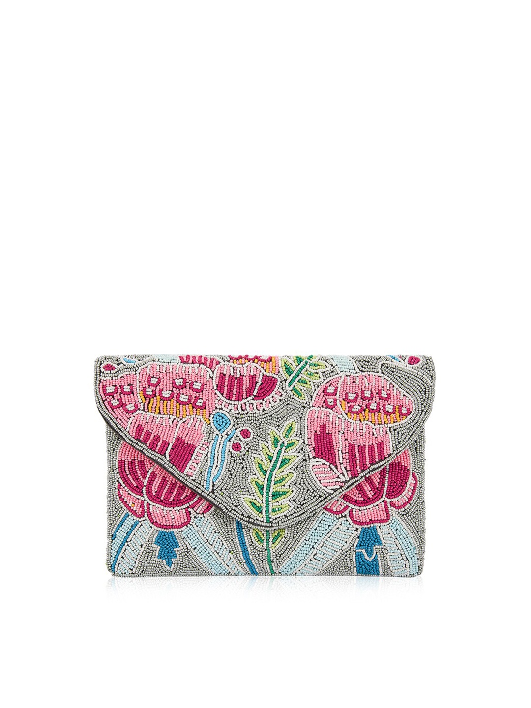 

INAAYA Women Pink & Grey Embellished & Embroidered Envelope Clutch