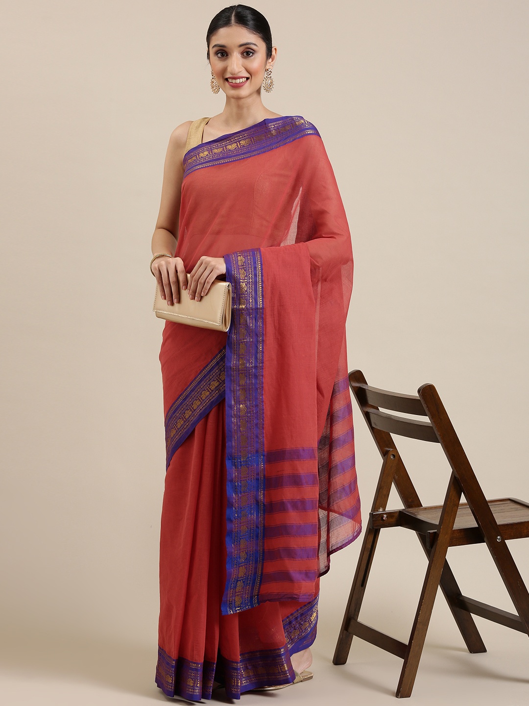 

KALINI Red Pure Cotton Chanderi Saree