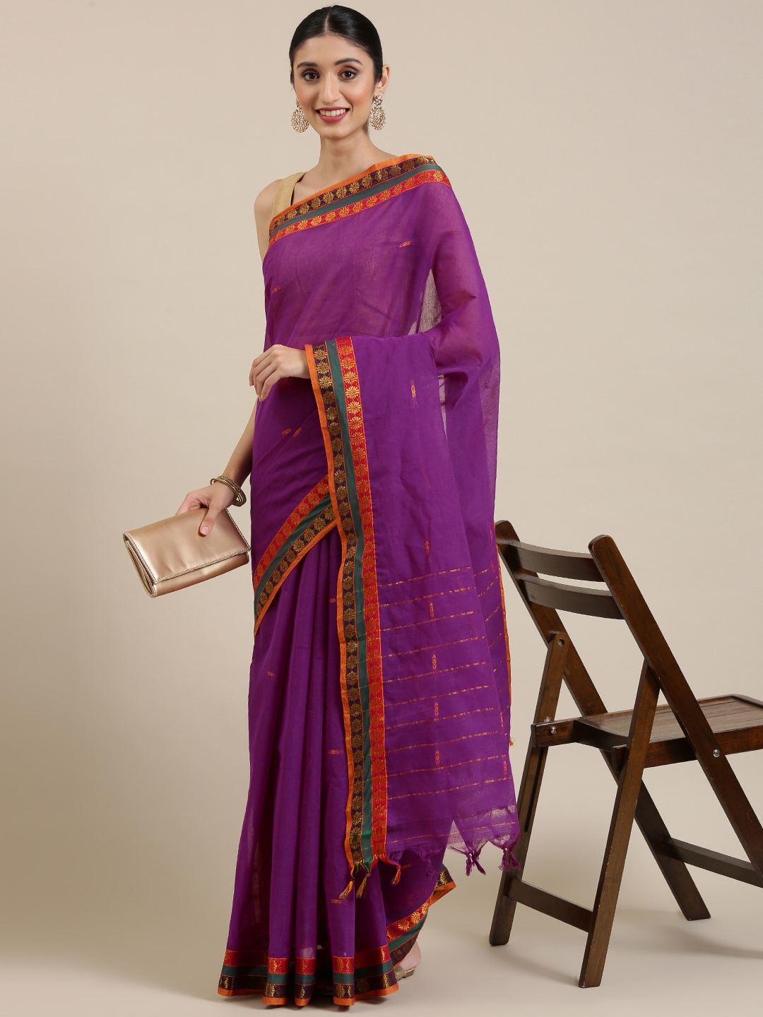 

KALINI Magenta Pure Cotton Narayan Peth Saree
