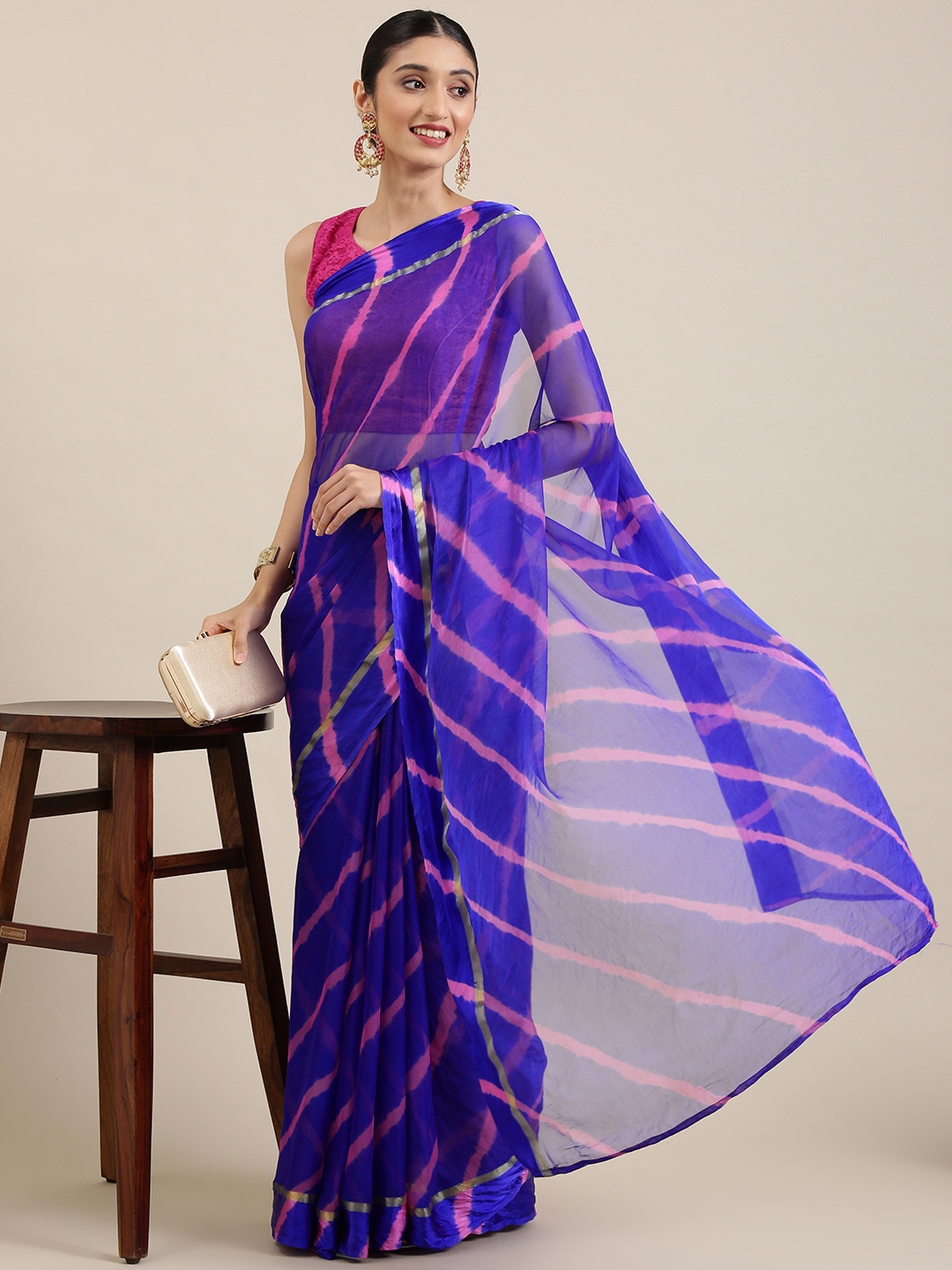 

KALINI Purple & Pink Leheriya Print Saree