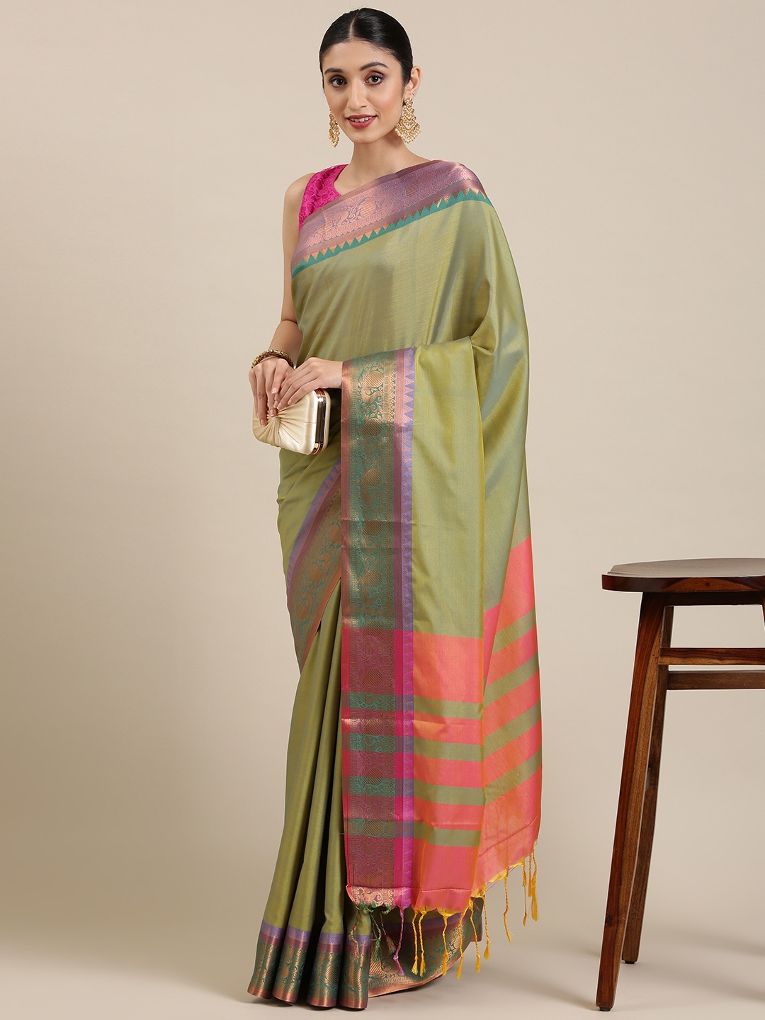

KALINI Green Silk Cotton Banarasi Saree
